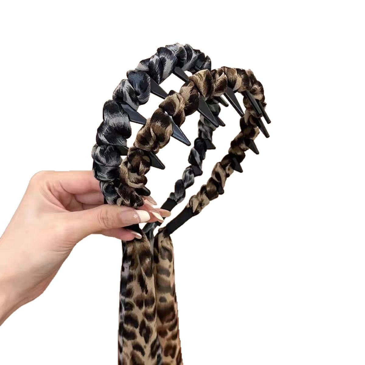 Rear-wear leopard print ribbon headband for women, 2025 new high top wavy hairpin, elegant and stylish one-piece headband Item Picture