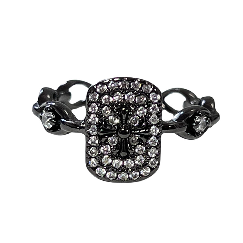 Dark punk-style iris flower slightly inlaid with heart, sea blue zircon fashion ring, female hip-hop moonstone snake-shaped ring Item Picture