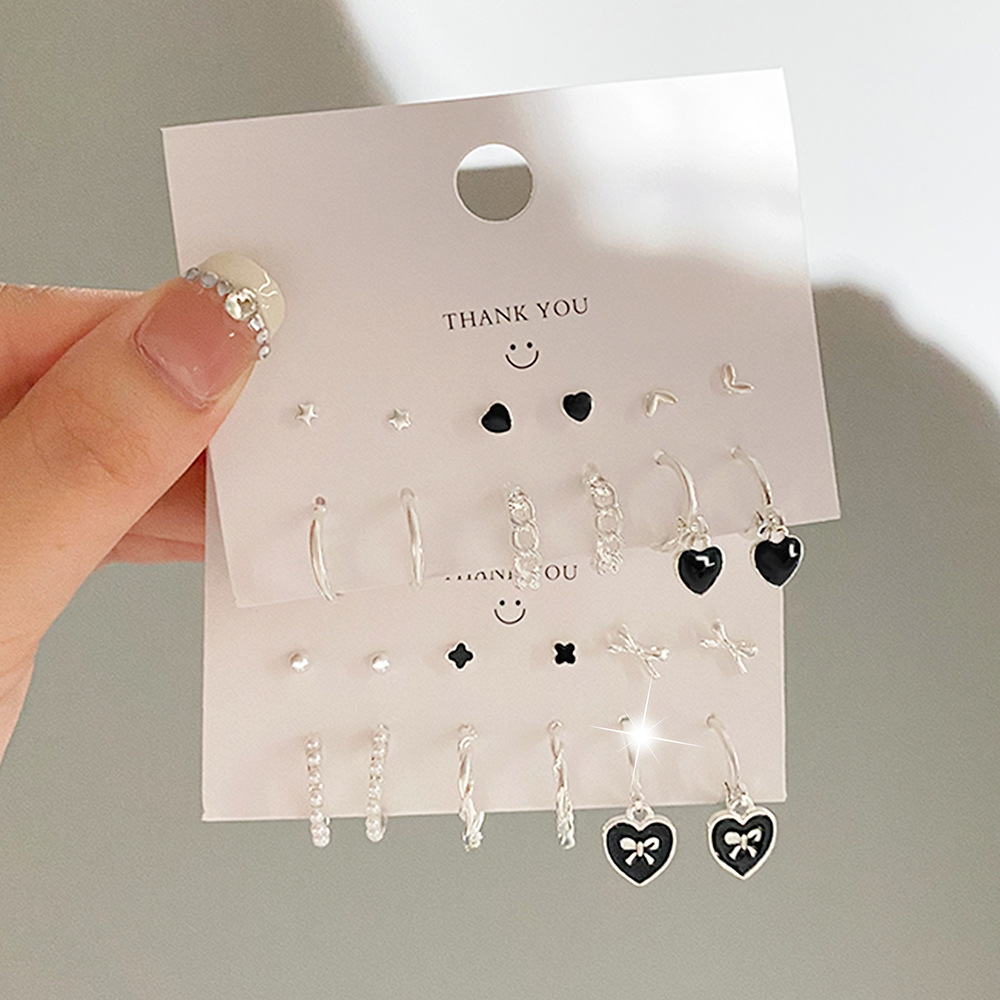European and American cross-border best-selling fashion trend oil-dripping heart-shaped butterfly imitation pearl earring set for women earrings full figure