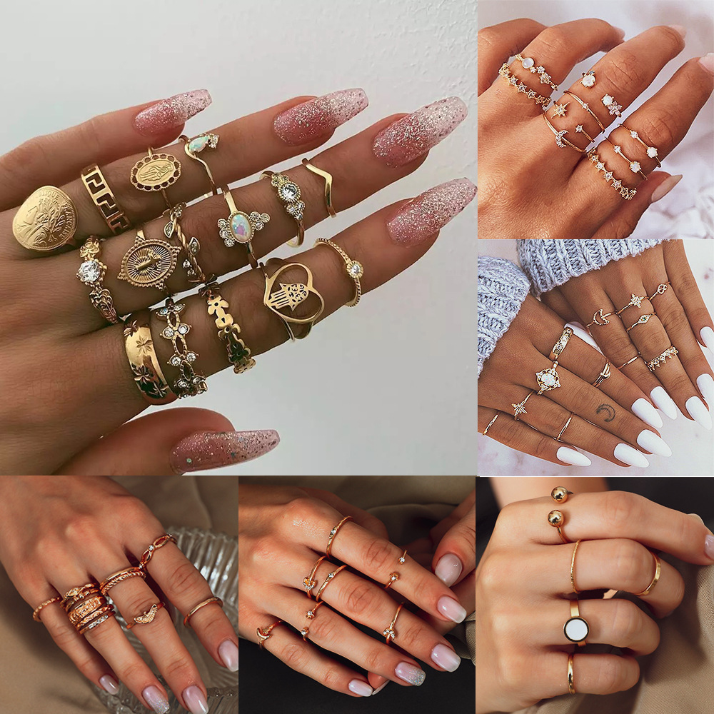 The new cross-border ring set from Europe and America features a creative, retro and simple alloy ring for the index finger of actress Mang Yueliang full figure