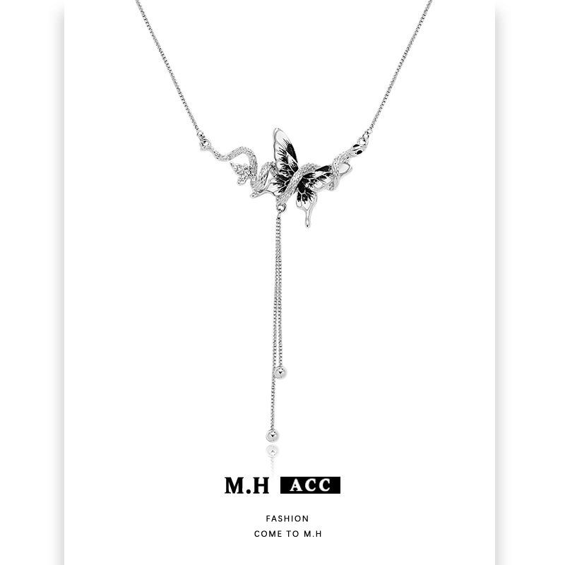 A niche design ink-wash butterfly necklace accessory for women's fashion, an ins long sweater chain, and a light luxury and high-end neckpiece Specification drawing