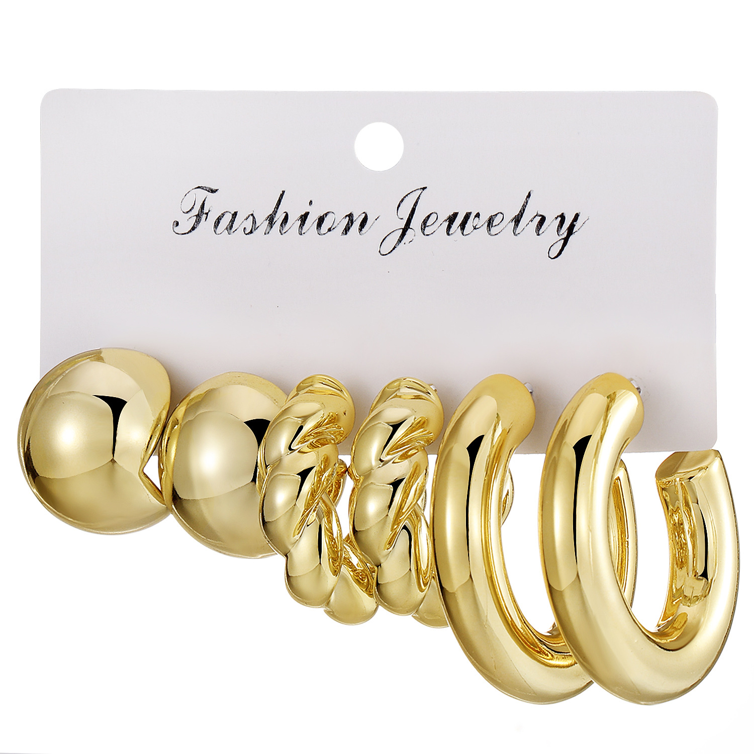 A set of 3 pairs of new high-end gold, exaggerated and unique ccb earrings with a twist pattern from Europe and America Item Picture