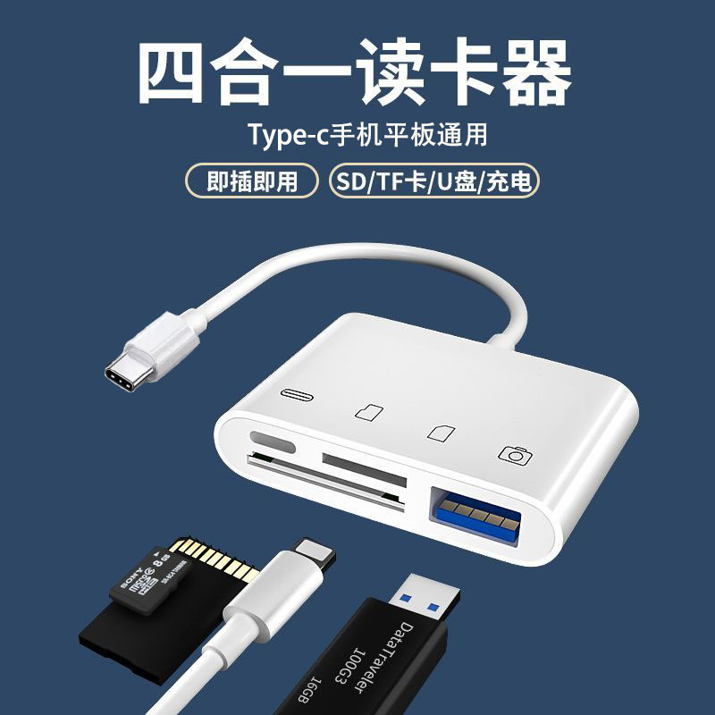 Applicable to Type-C four-in-one converter, sd card reader, otg adapter, camera adapter and mobile phone card reader Application Scenario