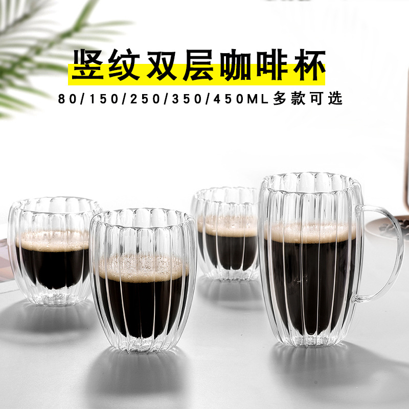 Wholesale high borosilicate heat-resistant double-layer glass cups with handles, custom-made high-temperature resistant household coffee cups full figure