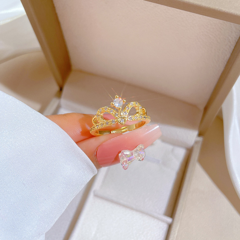 【 Real Gold 】 Crown hollow wedding ring with adjustable opening, simple jewelry, Japanese-style ring couple rings details Picture