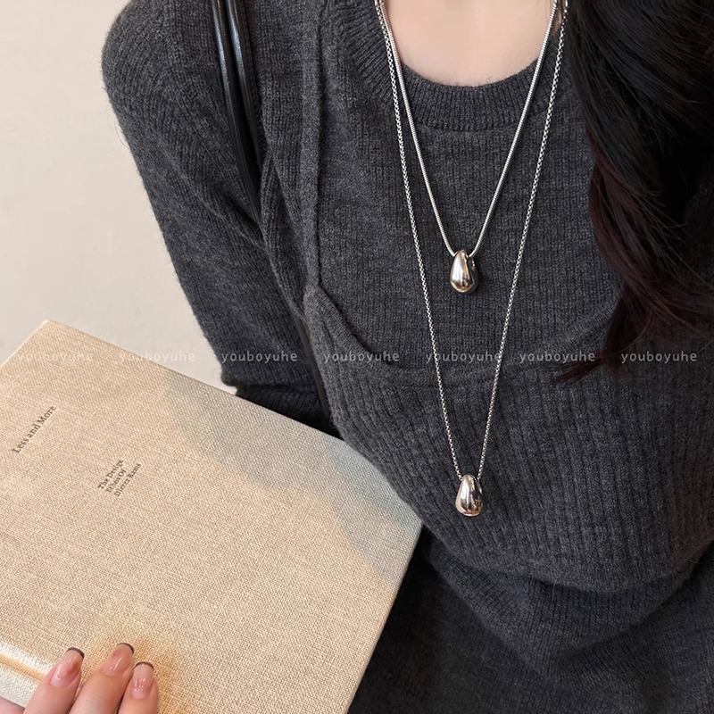 Minimalist water drop pendant necklace for women's autumn and winter, simple and fashionable, casual long hoodie sweater chain full figure