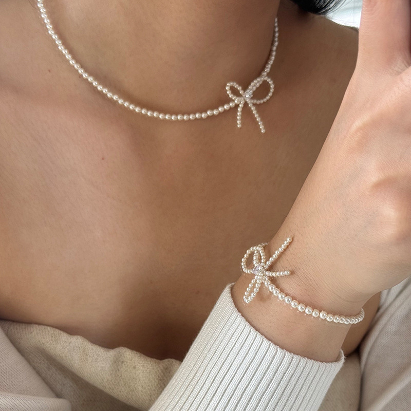 Super fairy zircon bow tassel necklace, a unique design for women, French retro style, versatile neckchain, collarbone chain Specification drawing
