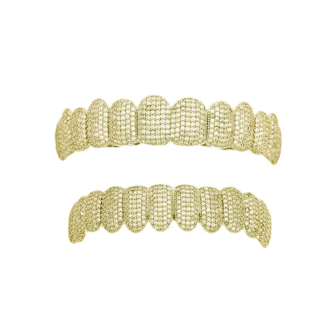 2025 New 24-tooth full diamond gold tooth full zirconium cool dental set, rap accessory, hip-hop man's personalized denture jewelry Item Picture