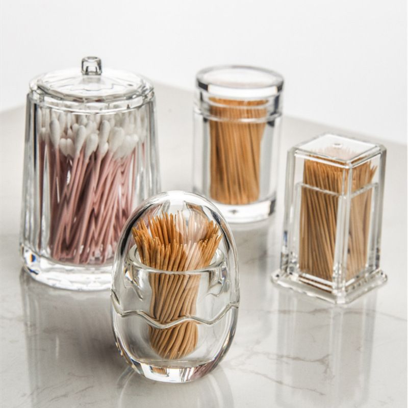 Thickened acrylic toothpick box, transparent toothpick bottle, round or square plastic toothpick cylinder, creative cotton pick box for restaurants full figure