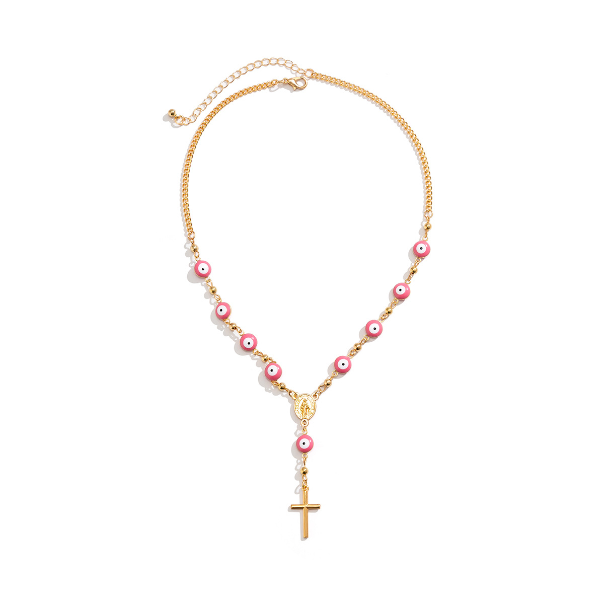European and American cross-border jewelry, Bohemian style evil eye chain necklace, retro niche cross necklace Item Picture