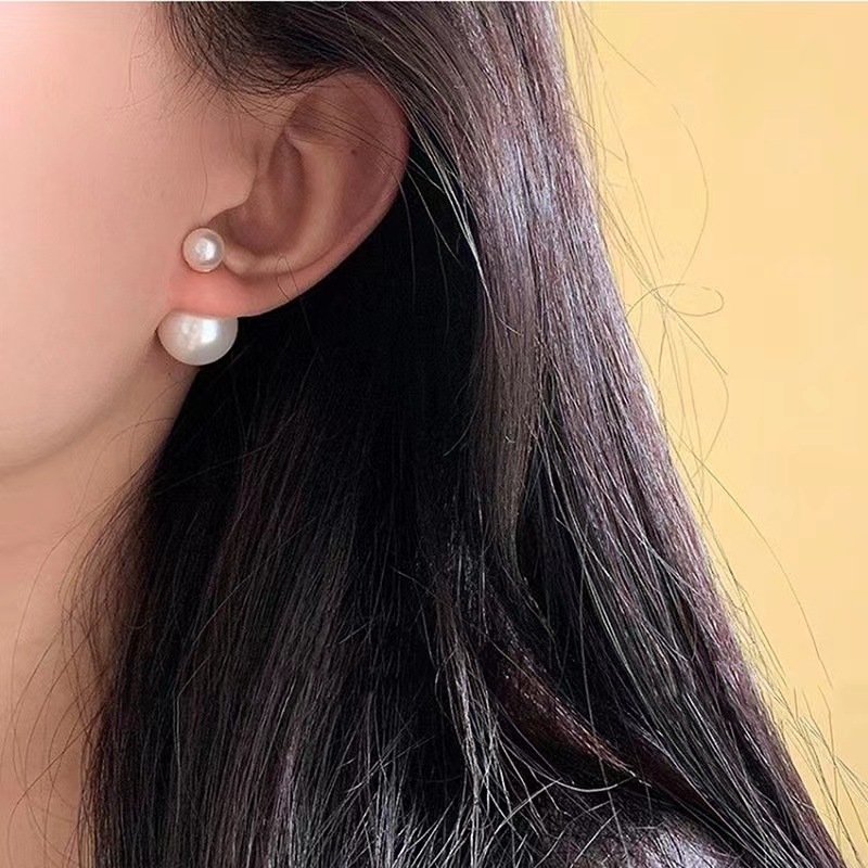 S925 Silver Needle Double-headed pearl Stud Earrings, large pearl stud earrings, high-end internet-famous style, double-sided pearl earrings full figure