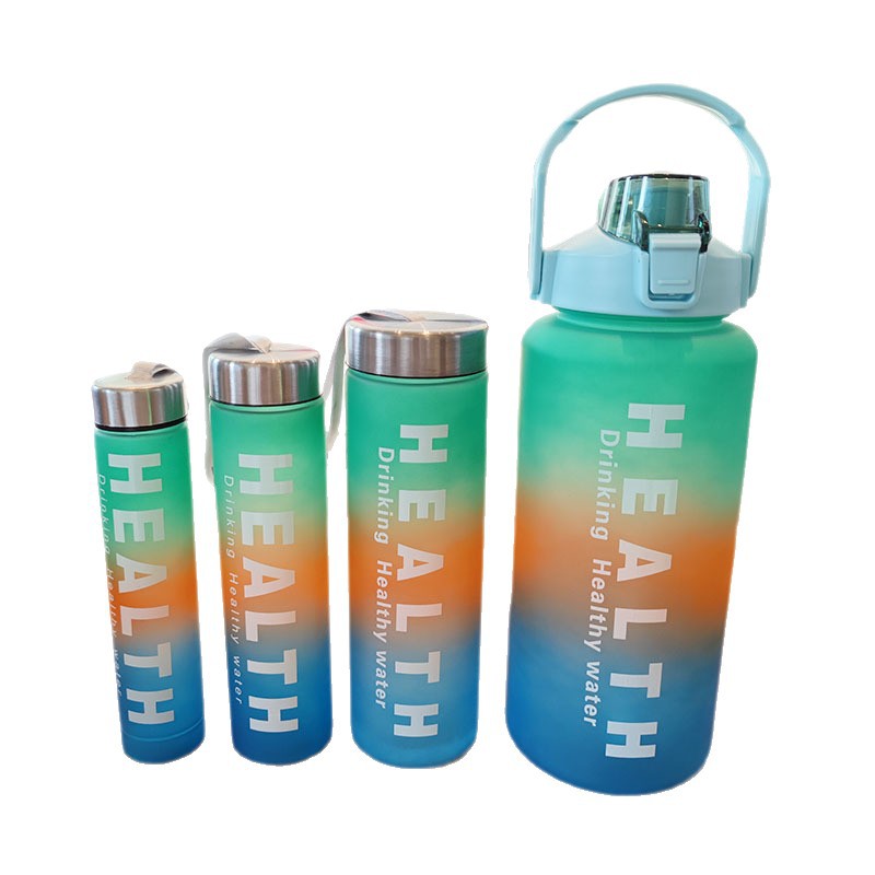 Four-piece set of frosted gradient popular space cup, plastic straw water cup, large-capacity portable outdoor sports water bottle Item Picture