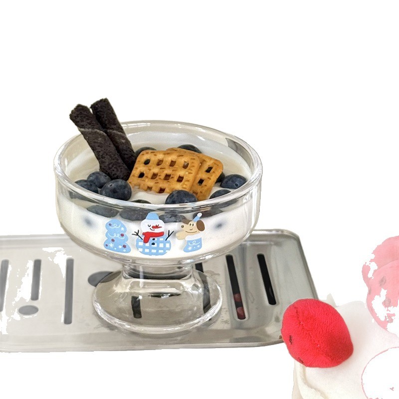 Ins-style winter snowman puppy Christmas atmosphere glass cup ice cream cup Teenage girl ice cream cup glass cup Item Picture