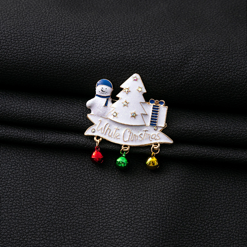Cross-border Christmas party Cartoon snowman brooch Christmas tree bell Dress Pin Oil Drip bow corsage Specification drawing