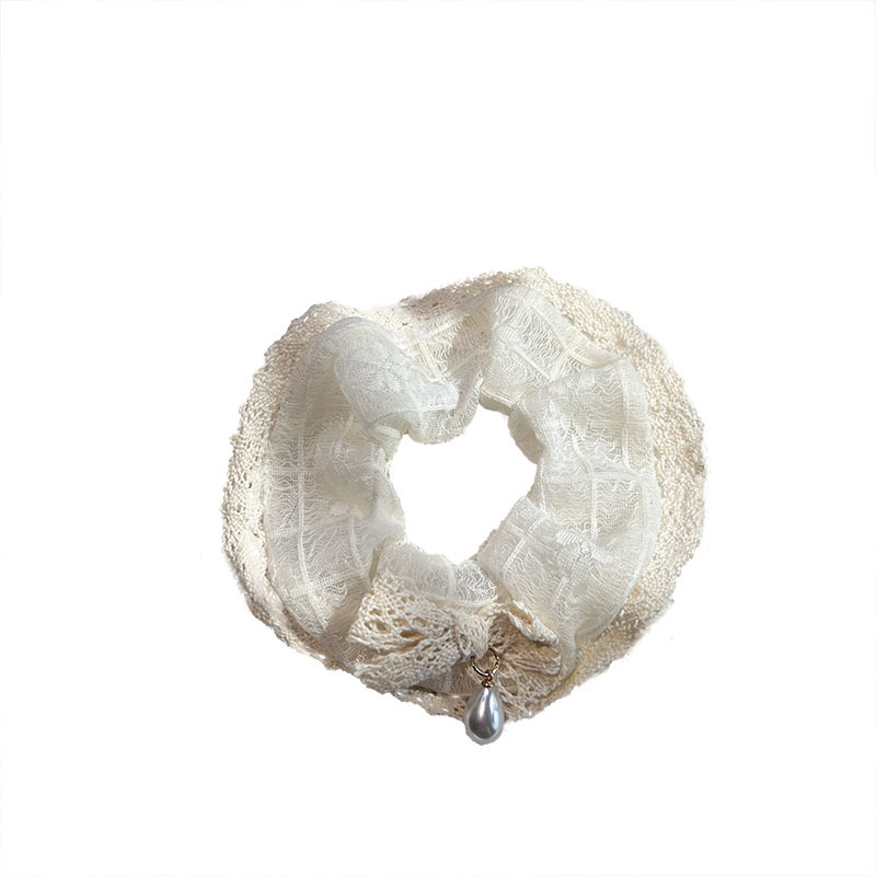 Retro French milk white lace large intestine hair tie, gentle and sweet ponytail, rubber band bun, hair tie accessory Item Picture
