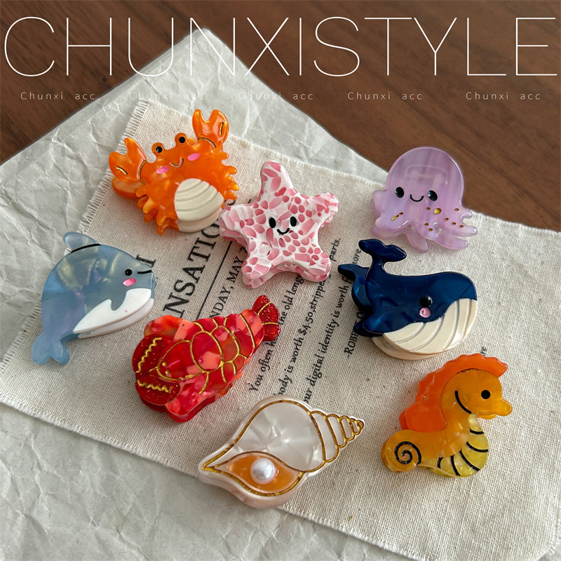 French Fun Marine Life series small grabbers, cute starfish jellyfish, sweet and cool shark clips, new hairpin Specification drawing