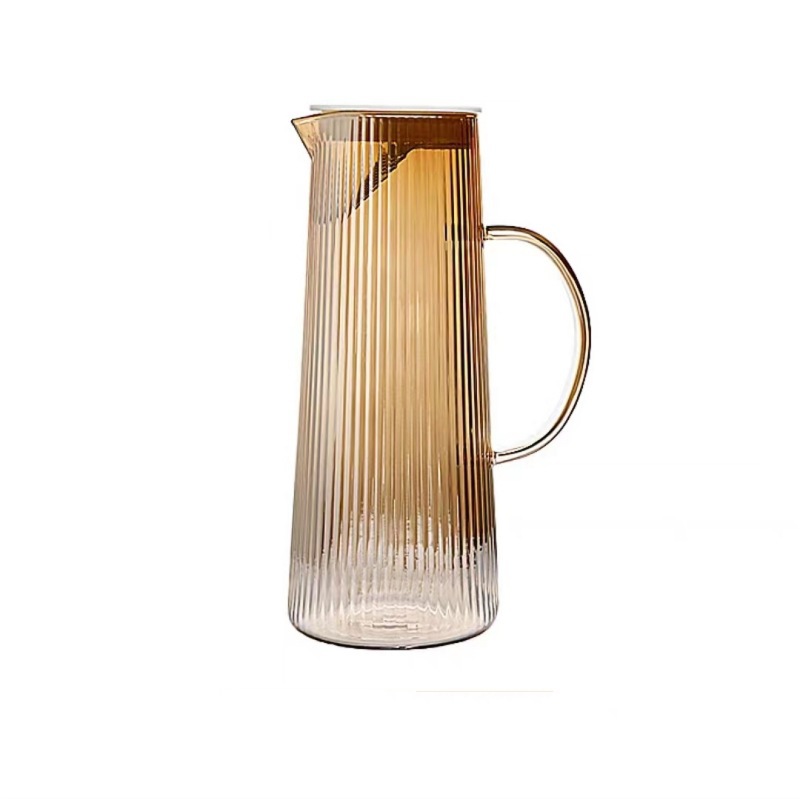 Striped high borosilicate glass cold water bottle set with stainless steel filtering juice bottle, household large-capacity cold water bottle Item Picture