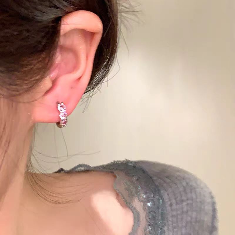 Spring sparkling colorful zircon exquisite ear rings, light luxury, niche and high-end style stud earrings, unique and beautiful earrings and earrings for women Specification drawing