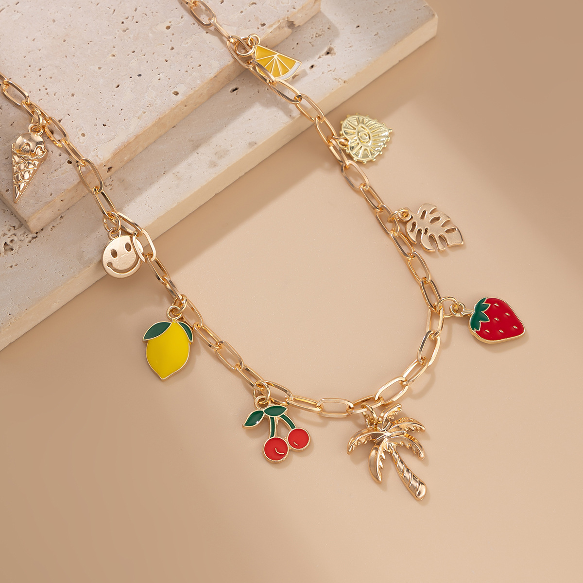 European and American cross-border jewelry bohemian-style cherry pendant collarbone chain sweet dopamine necklace versatile Application Scenario