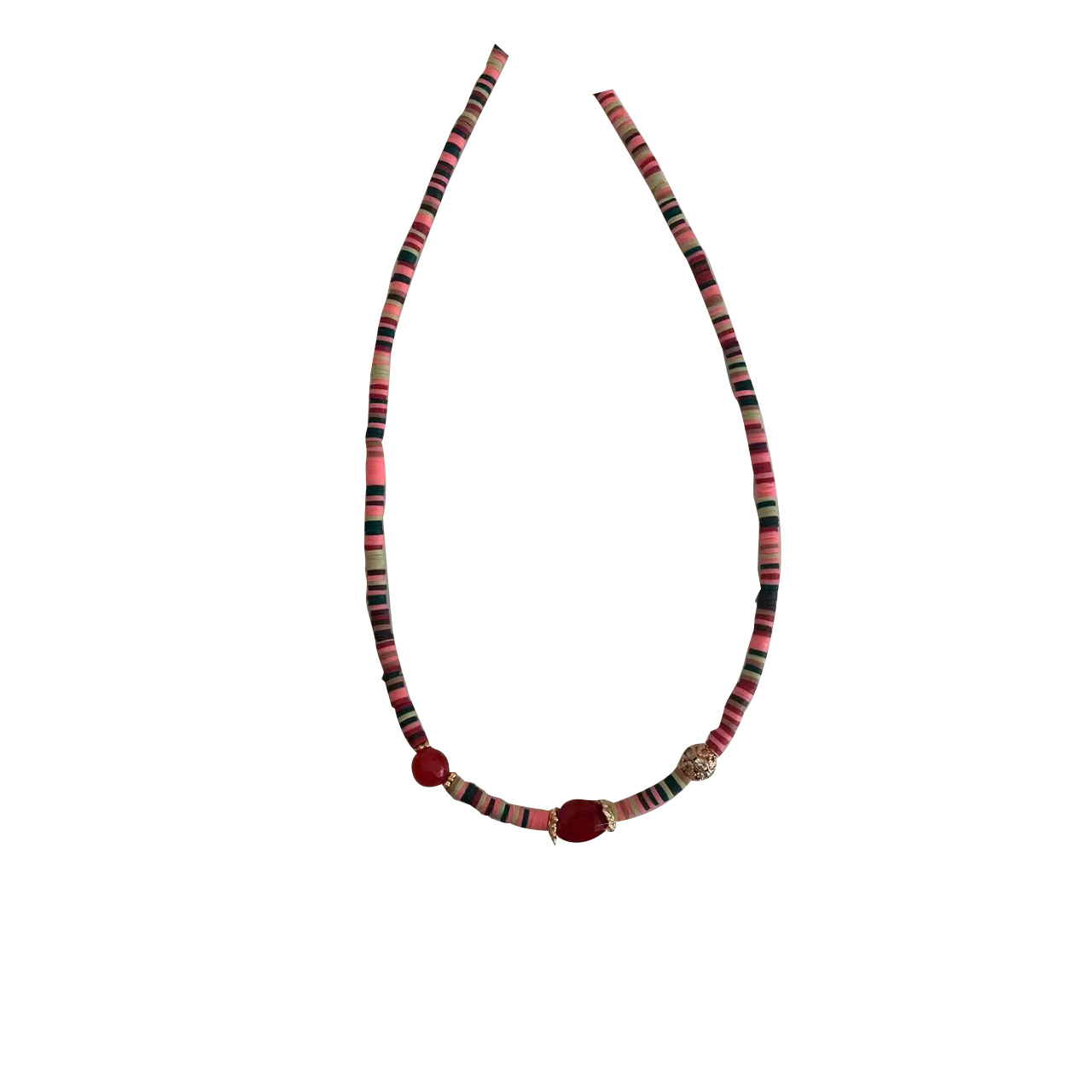 The new 2023 ethnic-style colorful beaded necklace features a simple and elegant design for girls, with a playful red and pink color scheme. It is a cute collarbone chain Item Picture
