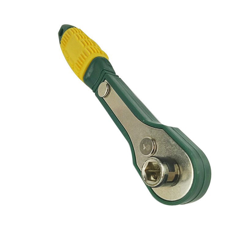 In stock: yellowish-green and red mini ratchet 1/4 screwdriver shank 6.35 quick and easy socket wrench undefined