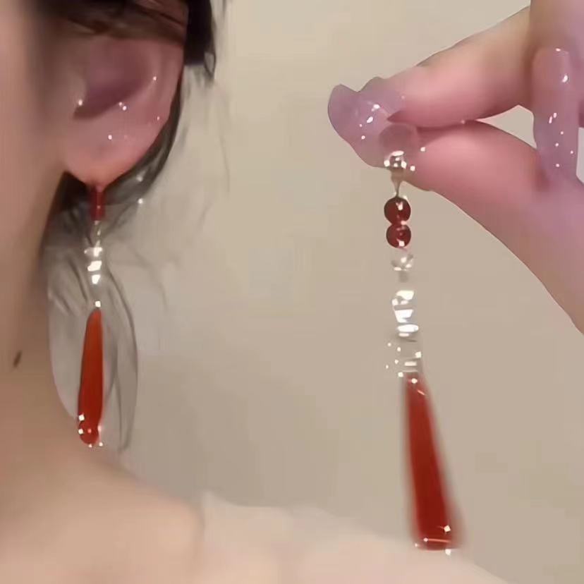 New Chinese-style pearl water drop pendant earrings, retro stud earrings, women's niche high-end style, versatile earrings full figure