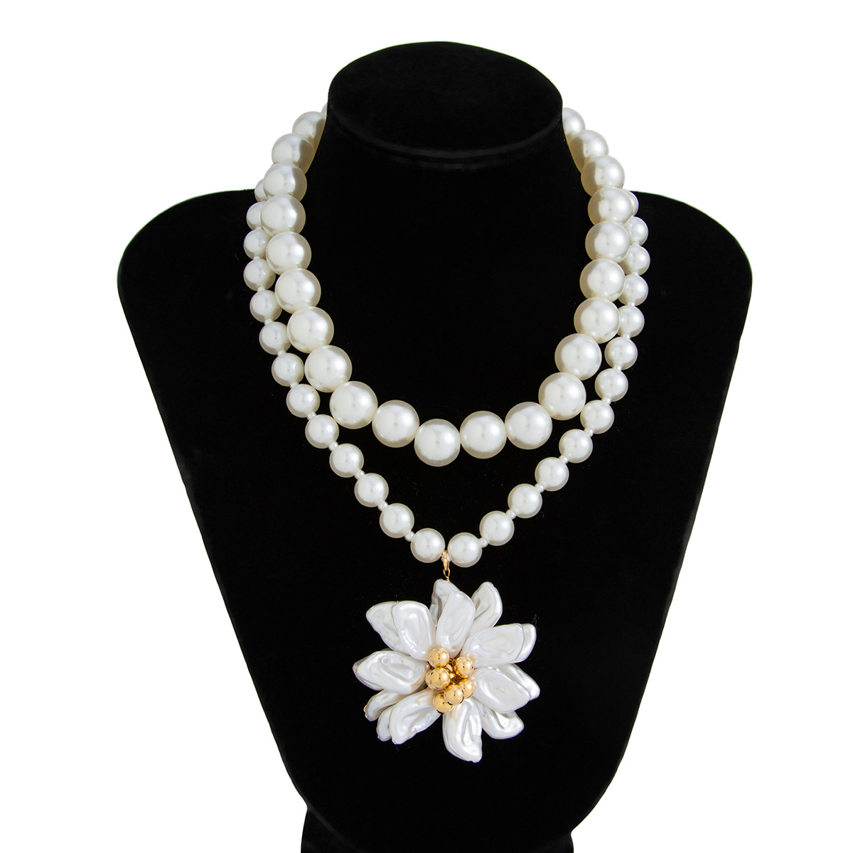 European and American cross-border jewelry, light luxury style, retro three-dimensional flower pendant necklace, Baroque imitation pearl beaded necklace Item Picture
