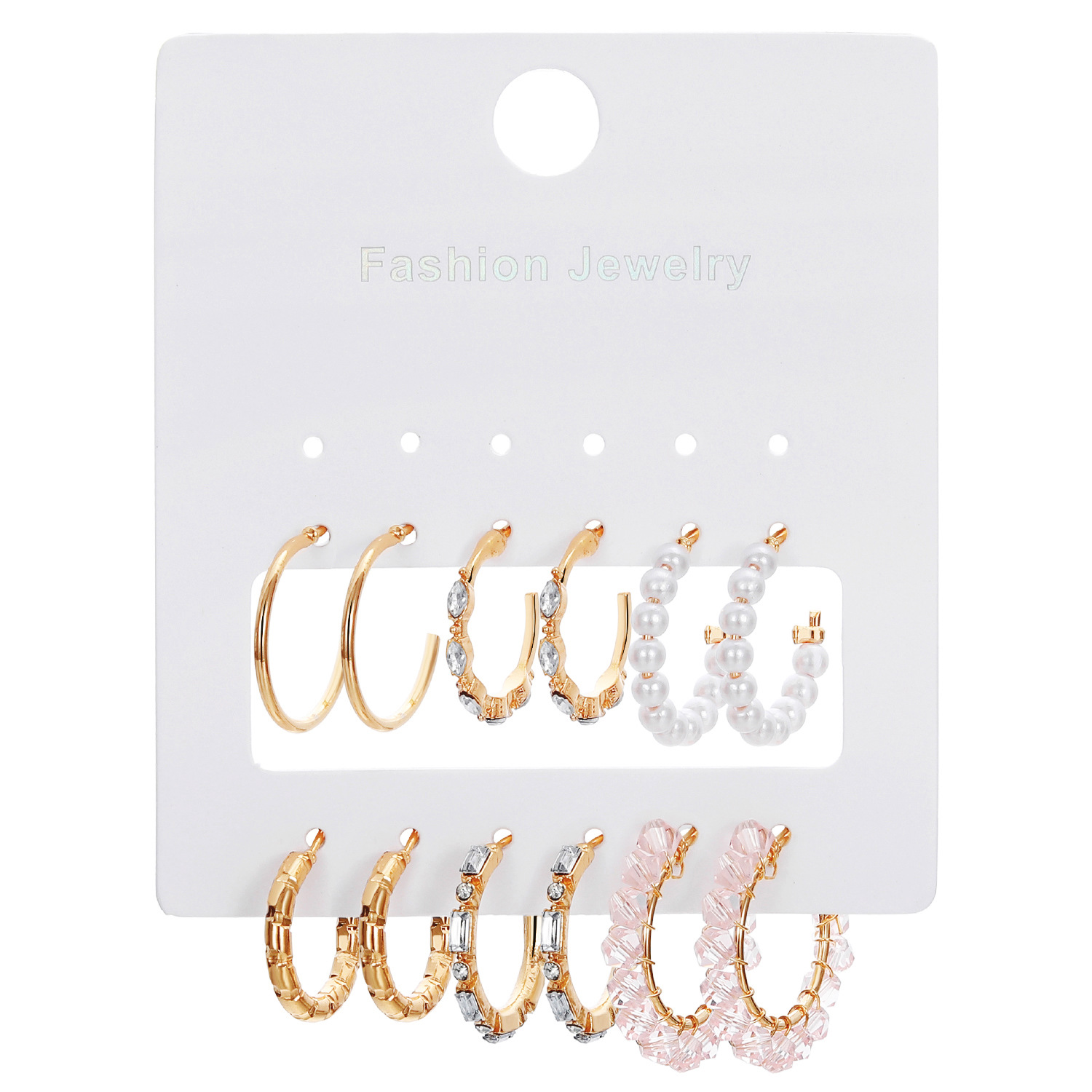 A new cross-border personalized metal twisted chain spiral ear ring and pearl earring women's set of 9 pieces Item Picture