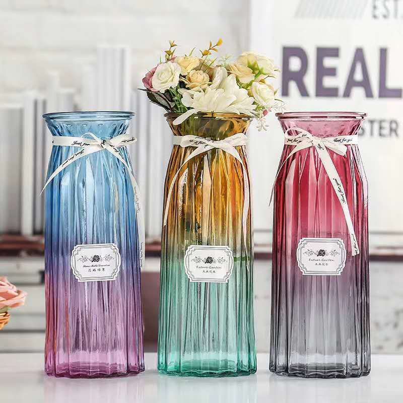 Thickened European-style hydroponic large vertical pattern vase, origami glass transparent vase, creative lucky bamboo living room decoration Specification drawing