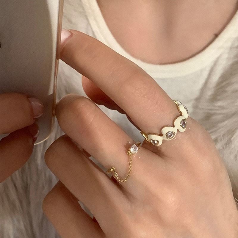 Heart-shaped glazed zircon ring for women, adjustable opening, light luxury, niche, high-end, simple and trendy style, versatile ring details Picture