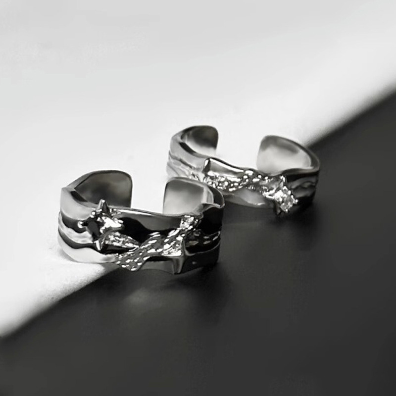 Black and white niche design, light luxury enamel androgynous style couple rings, high-end feel, ins cold style open ring for women Specification drawing
