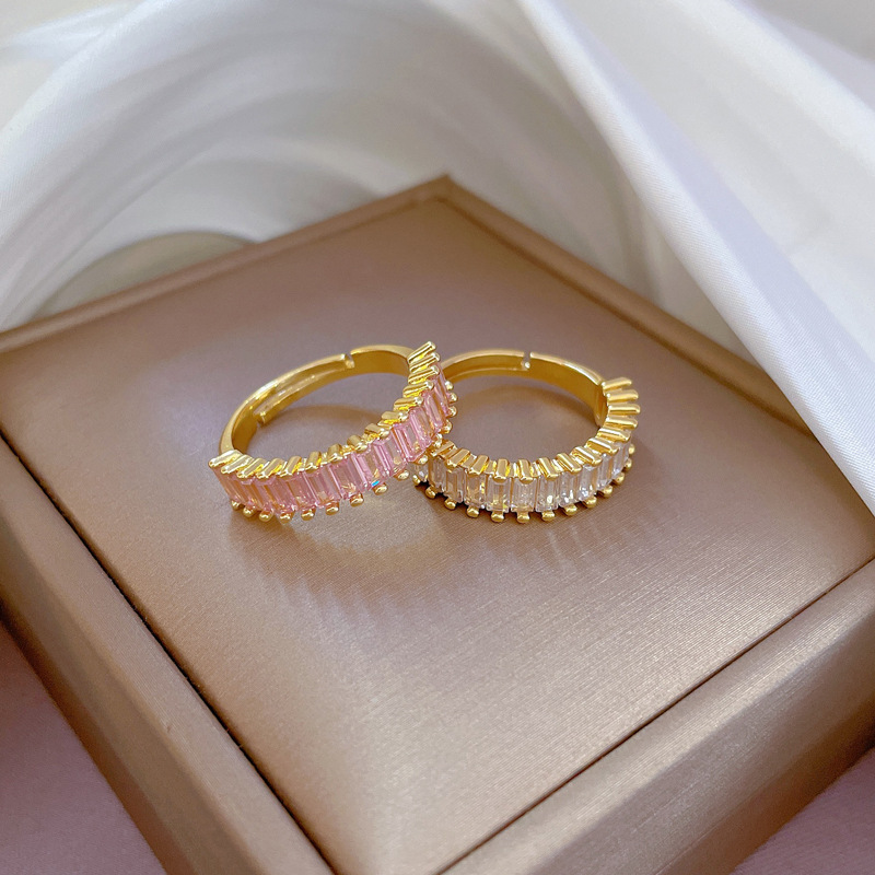 【 Real Gold 】 European and American fashion design geometric opening ring, rectangular, unique and stylish, ins style index finger ring details Picture