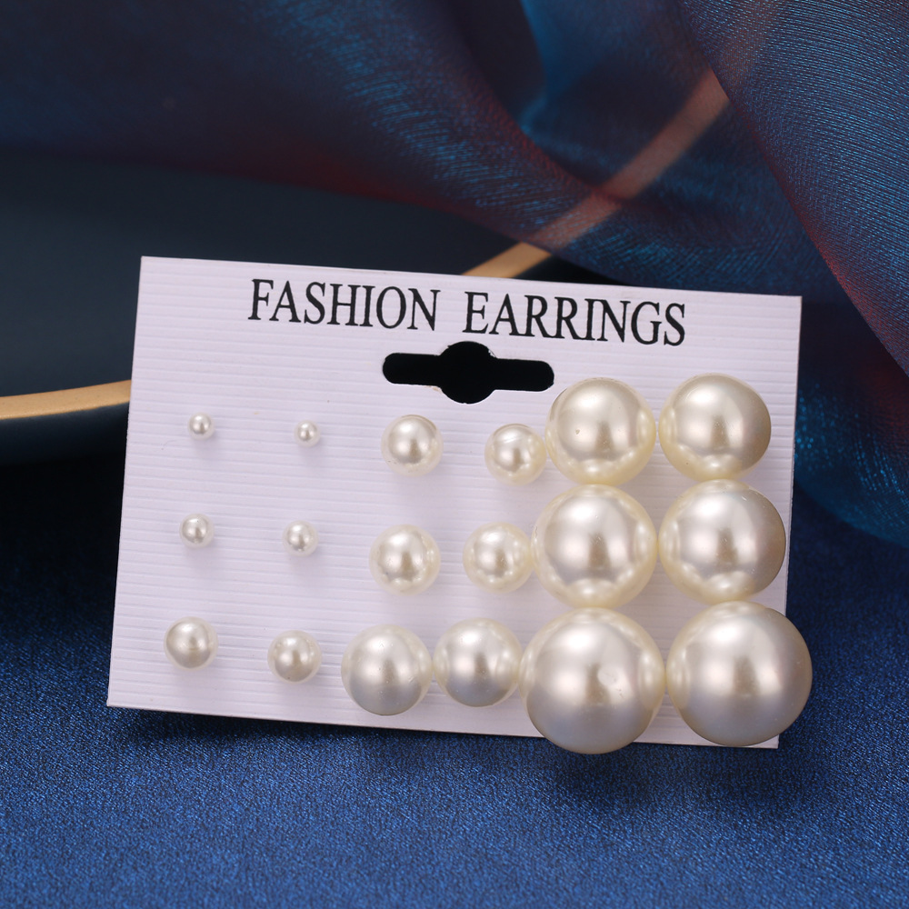 Korean jewelry world 9-pair pearl earring set, new women's stud earrings, European and American fashion ear accessory combination, the same style as on Instagram Specification drawing