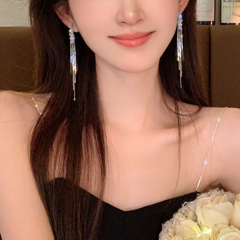 Light luxury long tassel earrings with a niche design sense and a high-end feel, exquisite stud earrings, zircon earrings, new 2025 accessories Application Scenario