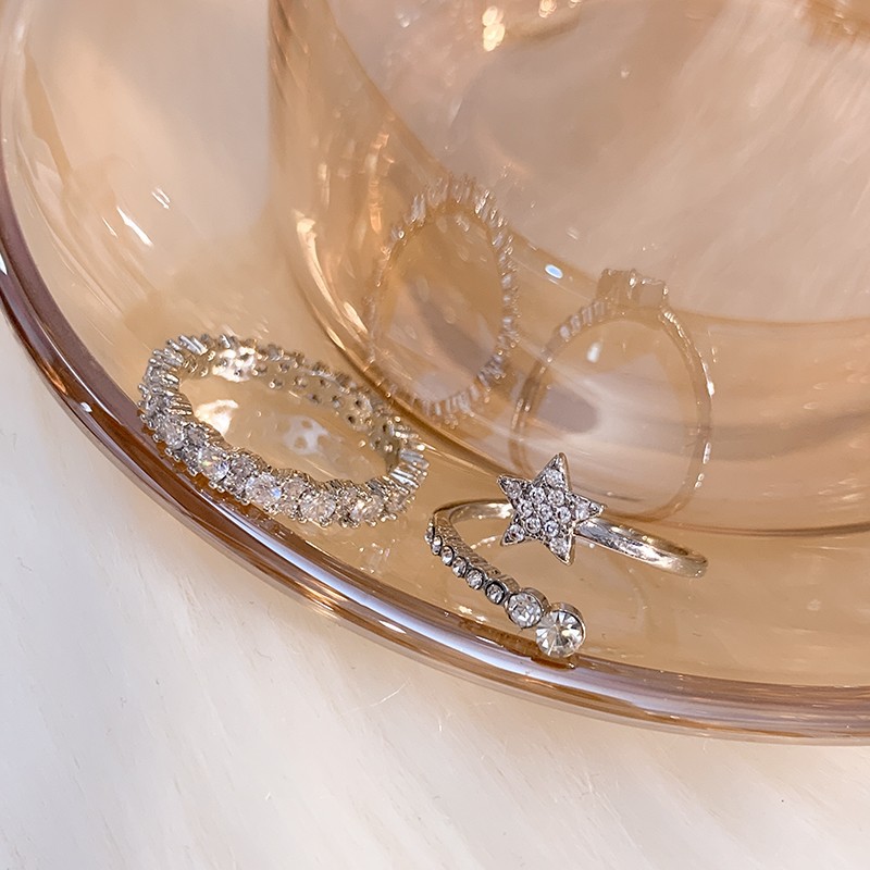 ins Cold style star-studded zircon open ring for women, exquisite, fashionable and individual layered ring design full figure