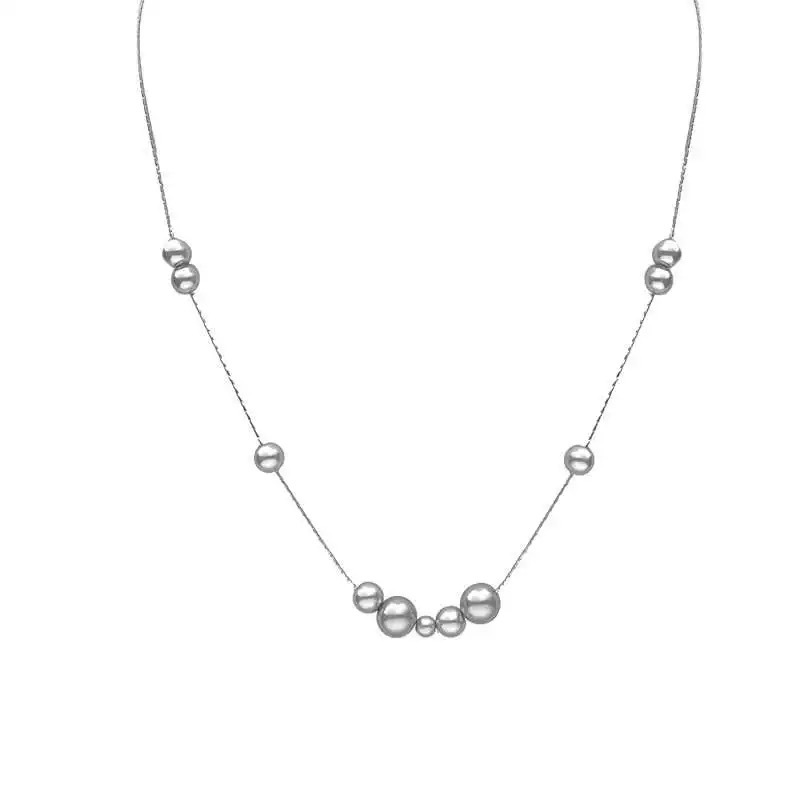 A cold and cool silver-gray pearl starry sky layered neckchain, a long necklace, a girl's hot girl, a niche design sense collarbone chain Item Picture