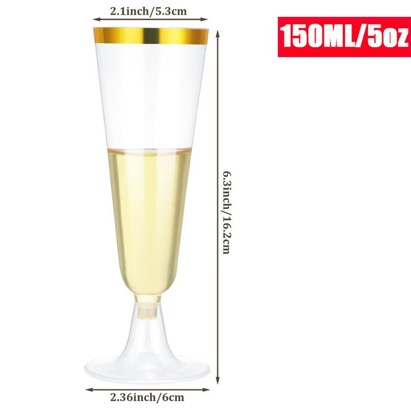 Cross-border factory wholesale 150ML disposable champagne glasses, suitable for birthday, wedding and party glasses, gold-rimmed champagne glasses details Picture