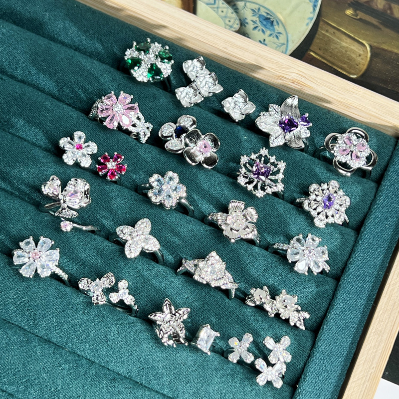 Camellia series full diamond flower, high-end, sweet and cool open ring, women's fashion, simple and cold style, niche ring details Picture