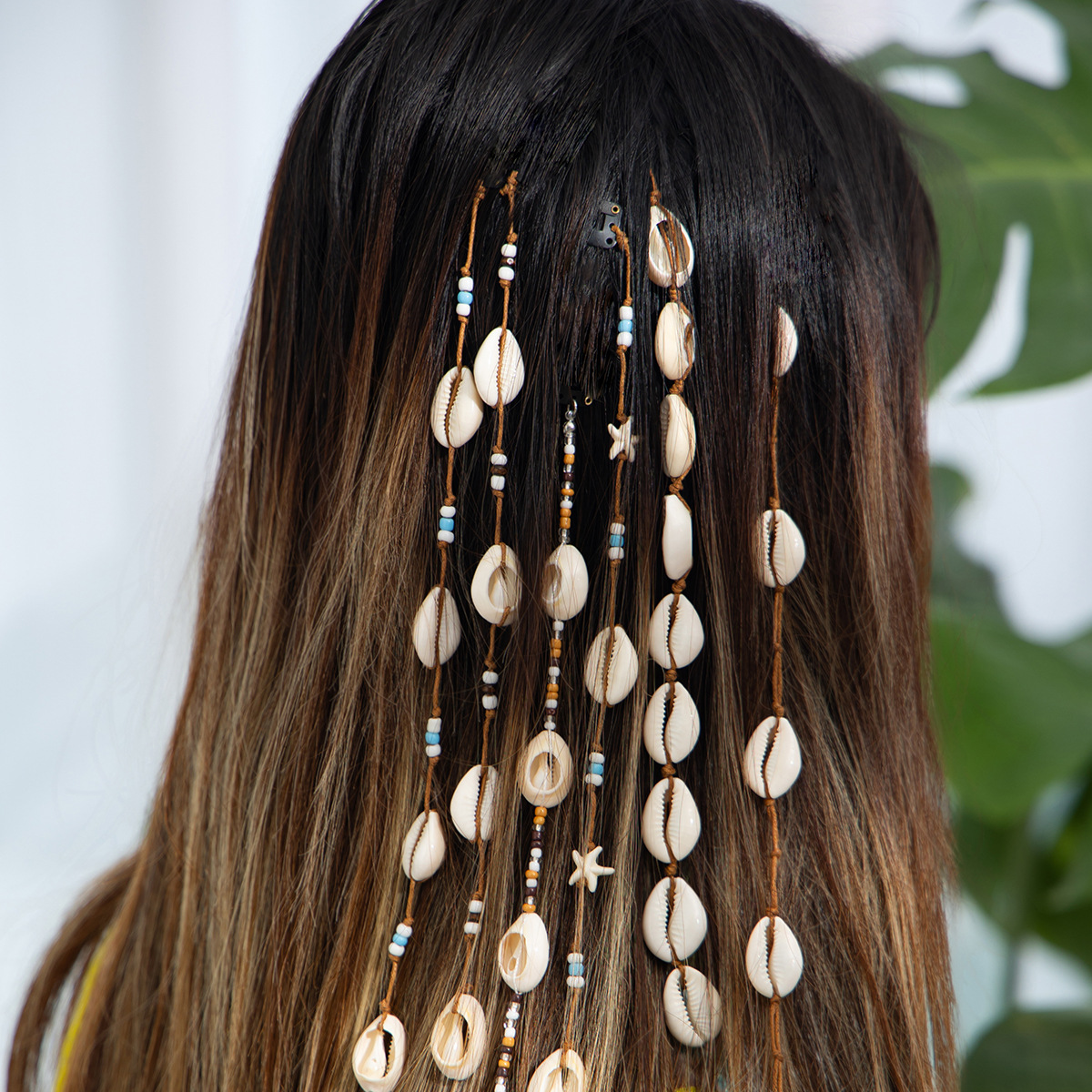 European and American cross-border accessories, Bohemian fringe beaded hair accessories, beach-style starfish shell, retro braided hair chain for women details Picture