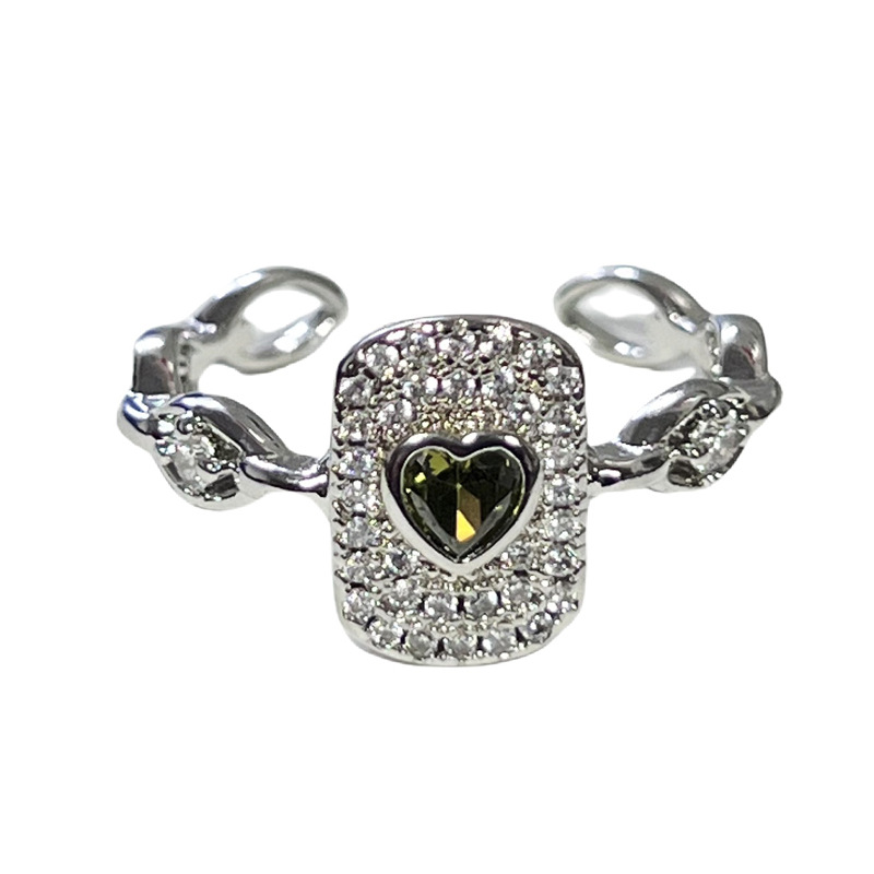 A fresh and delicate bow with slightly inlaid olive green zircon ring, a fashionable, exquisite geometric, sweet and cool, and unique style ring for women Item Picture