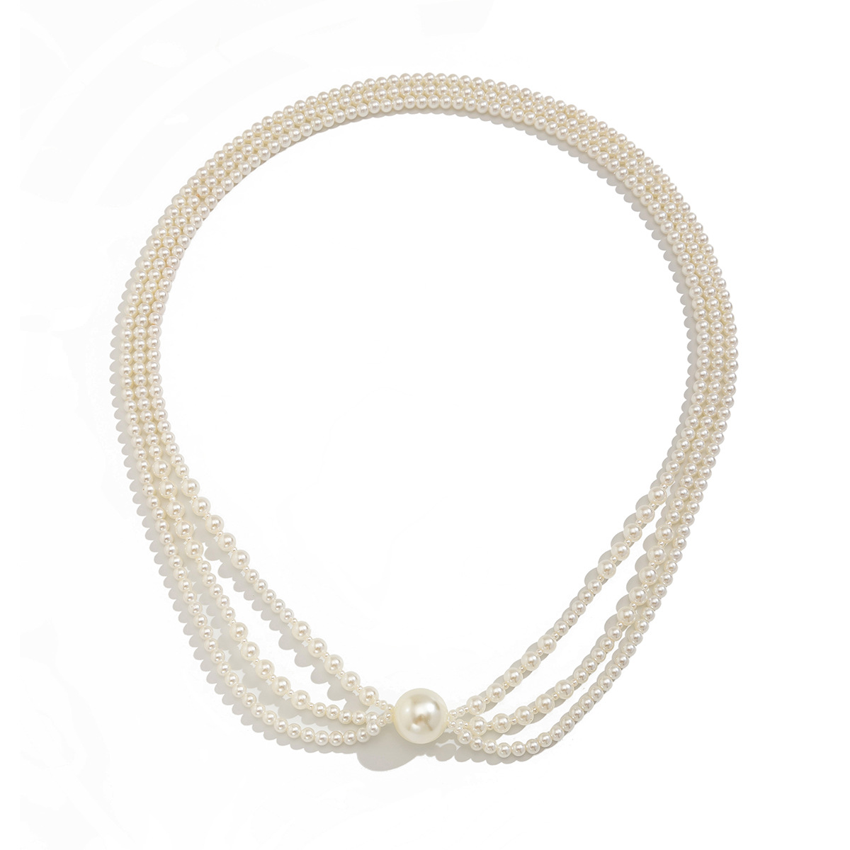 European and American cross-border jewelry, Baroque geometric pearl beaded collarbone chain, retro tassel multi-layer long necklace Item Picture