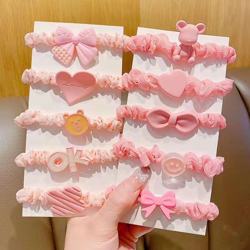 Wholesale of Korean-style colorful children's hair-safe, simple flower hair bands, cute small intestine rubber bands for girls, and hair ties for young girls Specification drawing