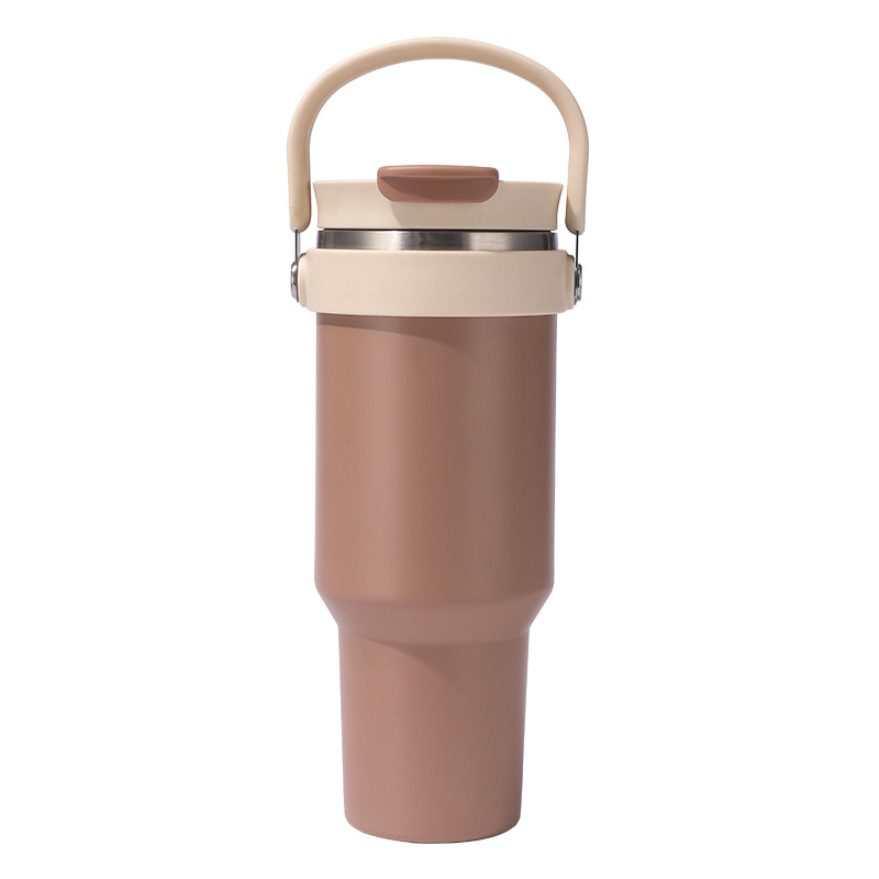 New 40oz car cup insulated cup, with 304 stainless steel inside and out, large-capacity household handle and straw for dual drinking outdoors Item Picture