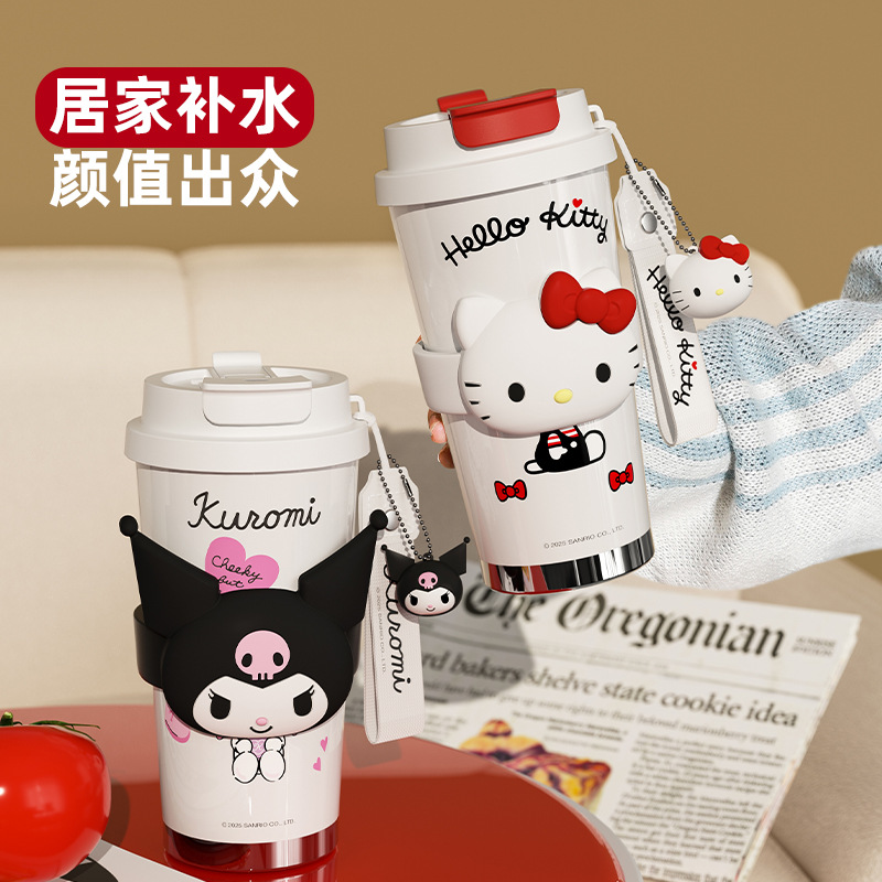 Authentic HelloKitty insulated cup, new coffee cup, high appearance level birthday gift Sanrio straw water cup full figure