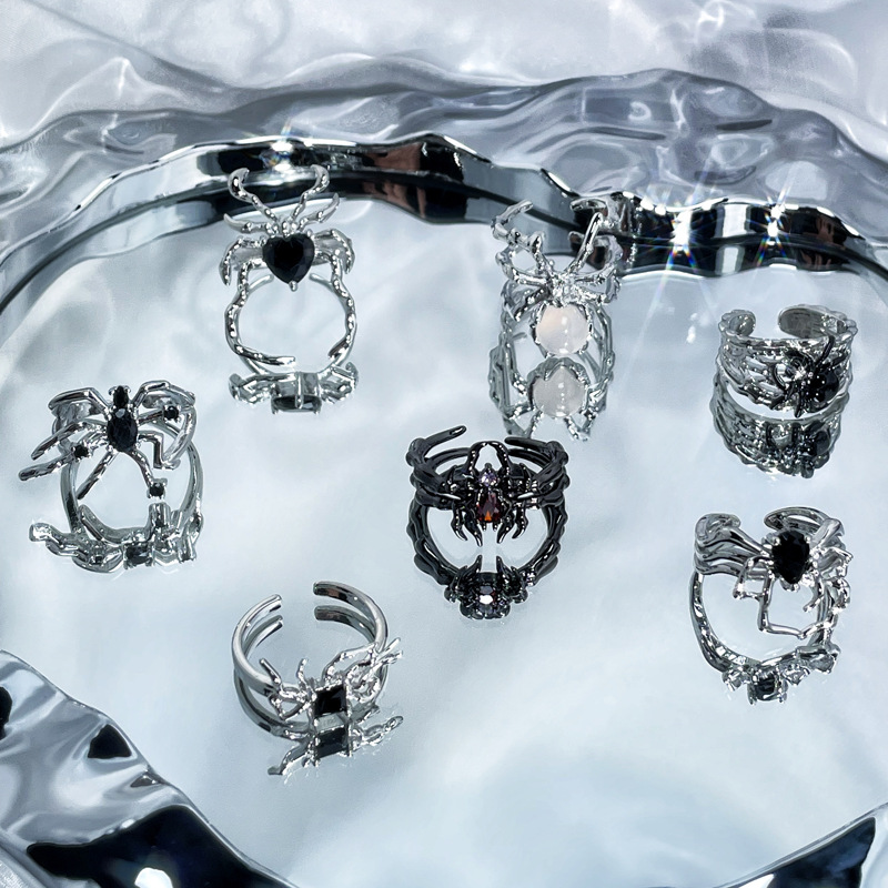 European and American punk irregular spider opening ring, neutral style, hot girl fashion, hip-hop personality index finger ring accessory trend details Picture