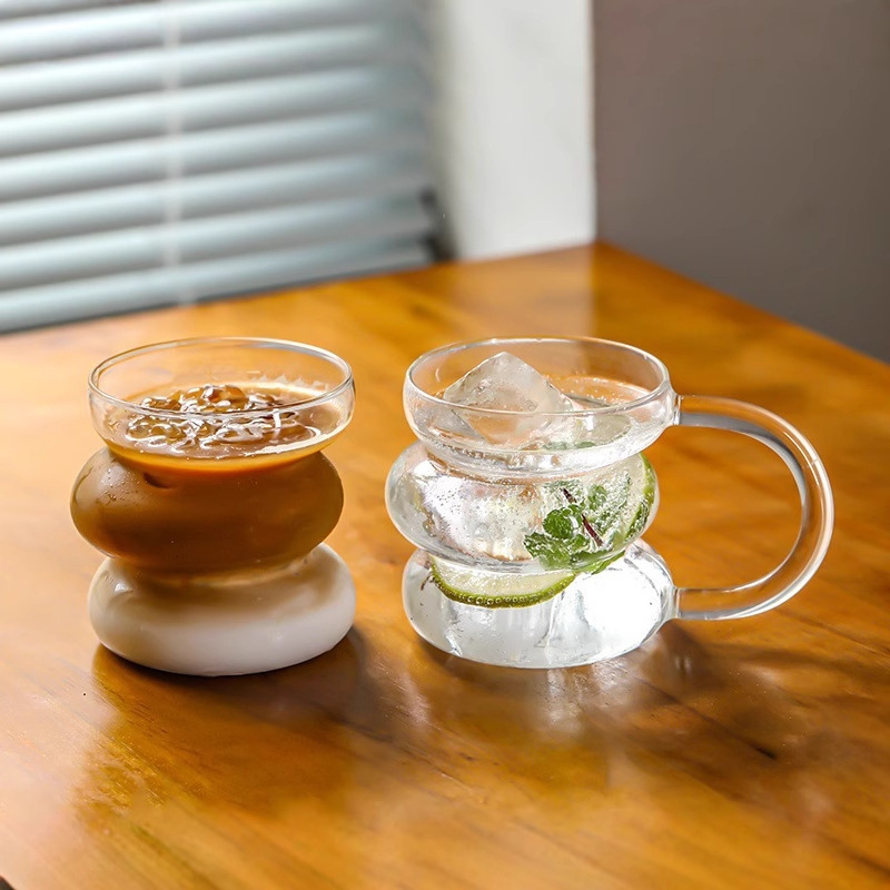 Wholesale cute and creative caterpillar glass cups, household high-temperature resistant handle drinking cups, large-capacity coffee cups details Picture