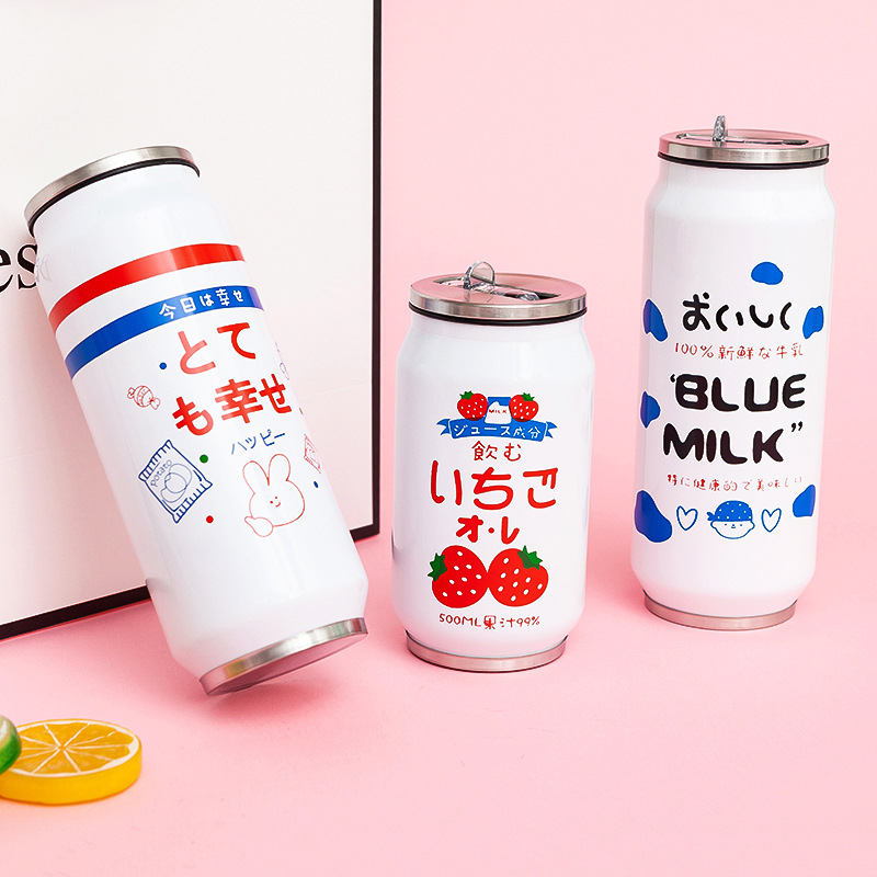 304 stainless steel insulated cup, cola can appearance cartoon water cup, ins large-capacity cup that can suck full figure