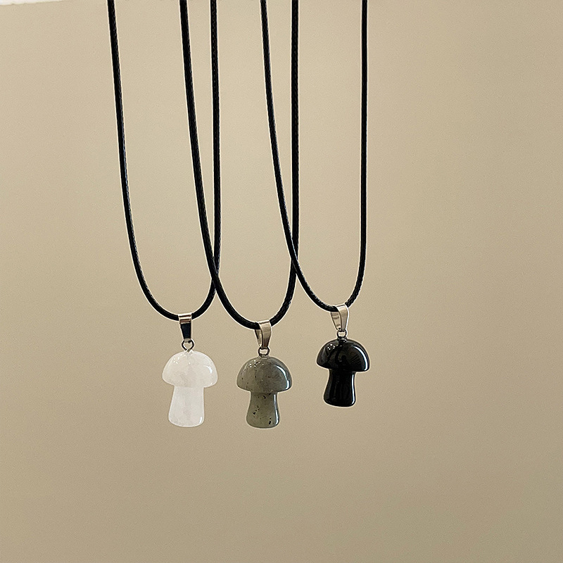 Korean niche inS-style cute mushroom pendant black rope necklace, simple design for women, versatile necklace collarbone chain details Picture