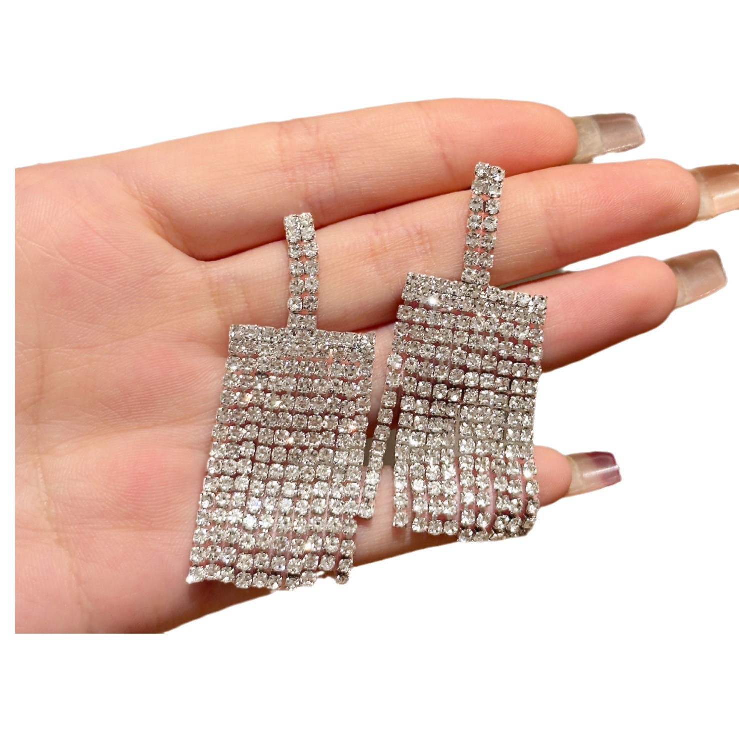 New bestsellers from Europe and America, golden super sparkling water diamond zirconia tassel earrings, are selling well on cross-border Amazon for women Item Picture