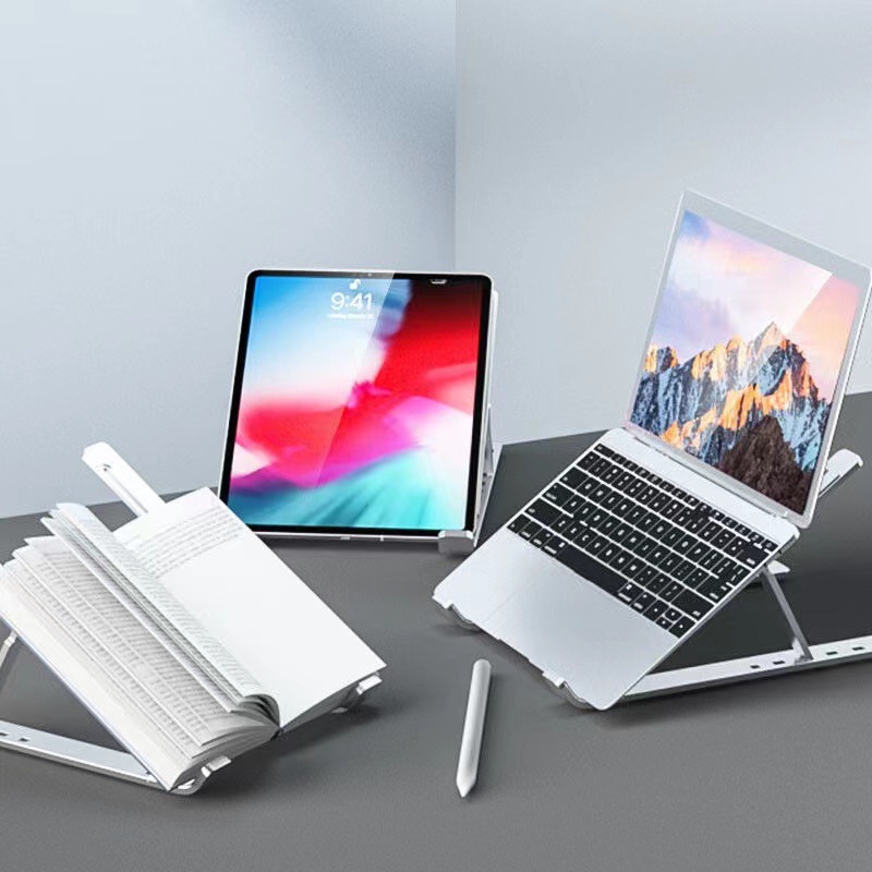 Metal laptop stand, desktop support, height-increasing support frame, foldable portable, adjustable and lift-up base Application Scenario